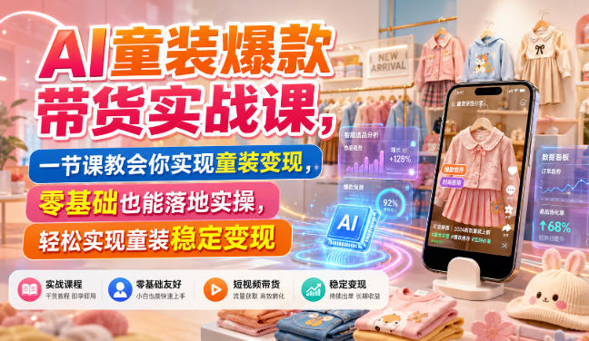 AI童装爆款带货实战课,一节课教会你实现童装变现,零基础也能落地实操-旺仔资源库