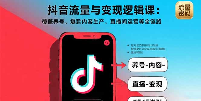 抖音流量与变现逻辑课：覆盖养号、爆款内容生产、直播间运营等全链路-旺仔资源库