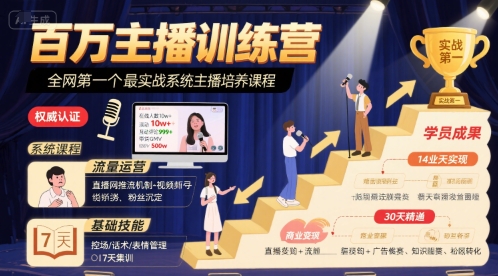百万主播训练营，全网第一个最实战系统主播培养课程-旺仔资源库
