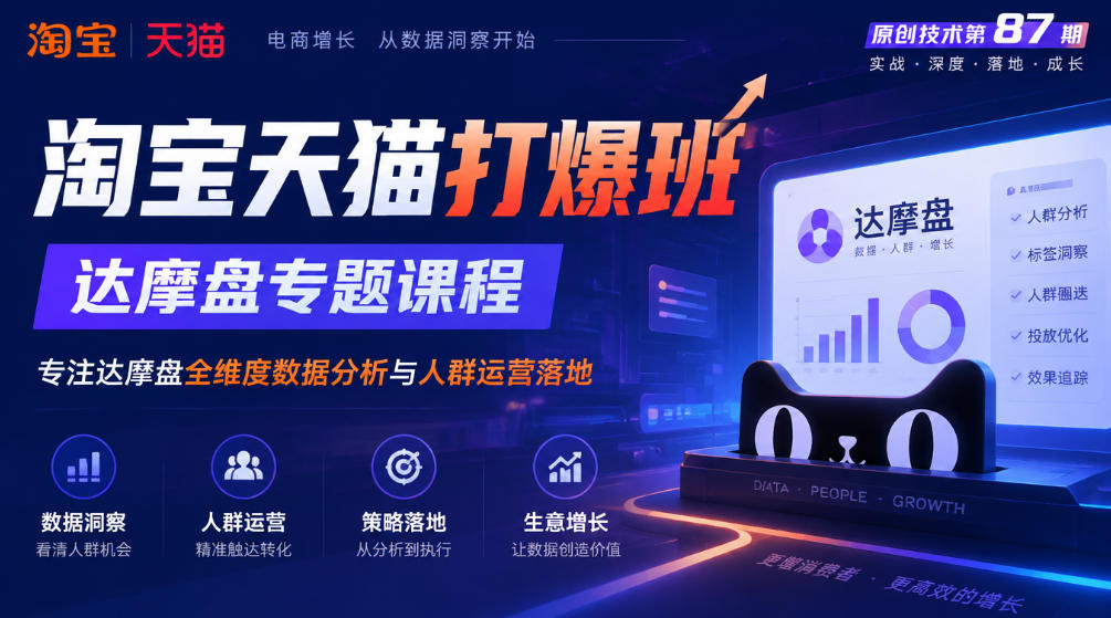 《淘宝天猫打爆班》原创技术第87期,达摩盘专题课程,专注达摩盘全维度数据分析与人群运营落地-旺仔资源库