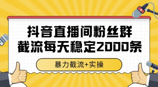 抖音直播间粉丝群暴力截流，一台电脑每天稳定2000条数据，暴力截流+实操 【揭秘】-旺仔资源库