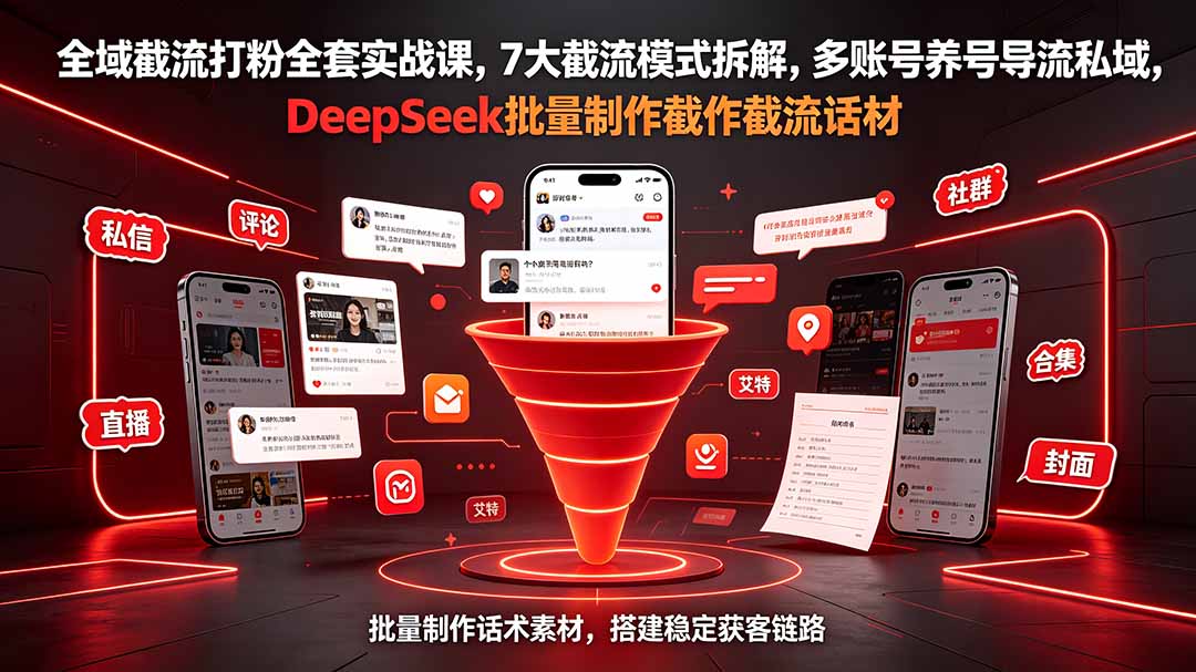 全域截流打粉全套实战课,7大截流模式拆解,多账号养号导流私域,DeepSeek批量制作截流话术素材-旺仔资源库