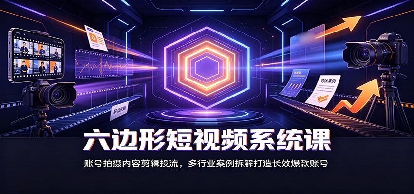 六边形短视频系统课：账号拍摄内容剪辑投流，多行业案例拆解打造长效爆款账号-旺仔资源库
