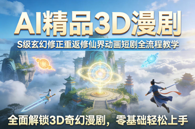 AI精品3D漫剧S级玄幻修正重返修仙界动画短剧全流程教学，全面解锁3D奇幻漫剧，零基础轻松上手-旺仔资源库