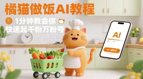 有趣的橘猫买菜做饭视频，用AI一键搞定，1分钟教会你，快速起千粉万粉号-旺仔资源库