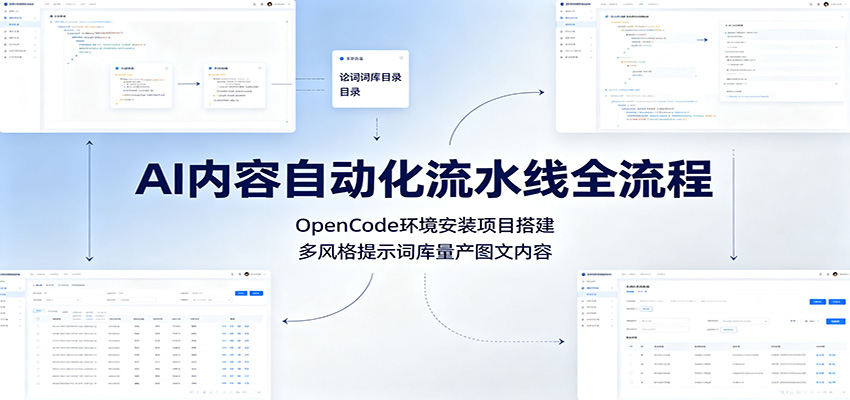 AI内容自动化流水线全流程:OpenCode环境安装项目搭建,多风格提示词库量产图文内容-旺仔资源库