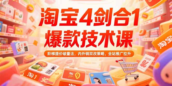 淘宝4剑合1爆款技术课73期：阶梯提价破量法，内外销双改策略 全站推广拉升-旺仔资源库