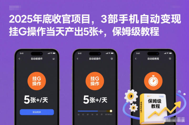 2025年底收官项目,3部手机自动变现,挂G操作当天产出5张+,保姆级教程【揭秘】-旺仔资源库