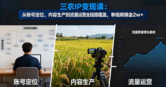 三农IP变现课:从账号定位、内容生产到流量运营全链路覆盖,单视频佣金2w+-旺仔资源库