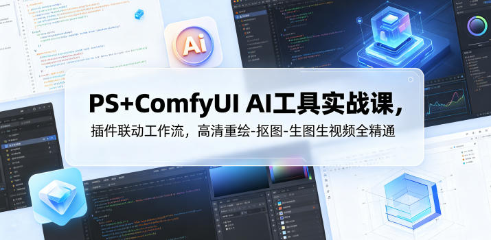 PS+ComfyUI AI工具实战课，插件联动工作流，高清重绘-抠图-生图生视频全精通-旺仔资源库
