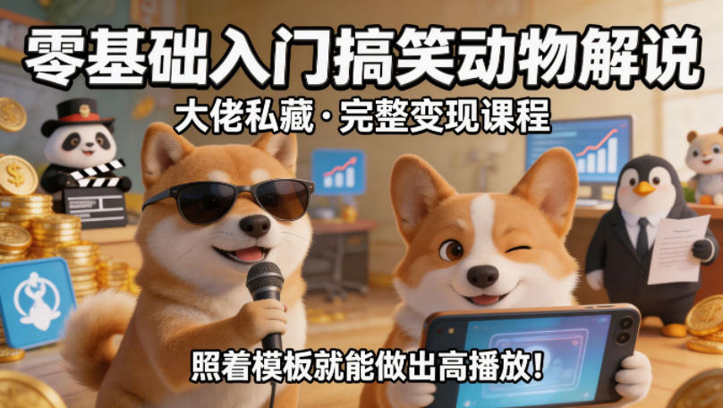 零基础入门搞笑动物解说，大佬私藏完整变现课程，照着模板就能做出高播放-旺仔资源库