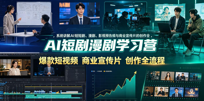 AI短剧漫剧学习营，系统讲解AI短剧、漫剧、影视预告片、爆款短视频与商业宣传片的创作全流程-旺仔资源库