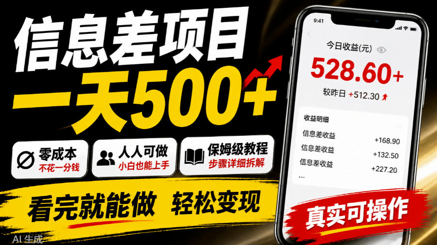 信息差项目一天500+，零成本，人人可做，保姆级教程，看完就能做【揭秘】-旺仔资源库