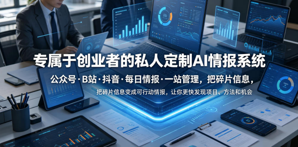 专属于创业者的私人定制AI情报系统,公众号·B站·抖音·每日情报·一站管理,把碎片信息变成可行动情报,让你更快发现项目、方法和机会-旺仔资源库