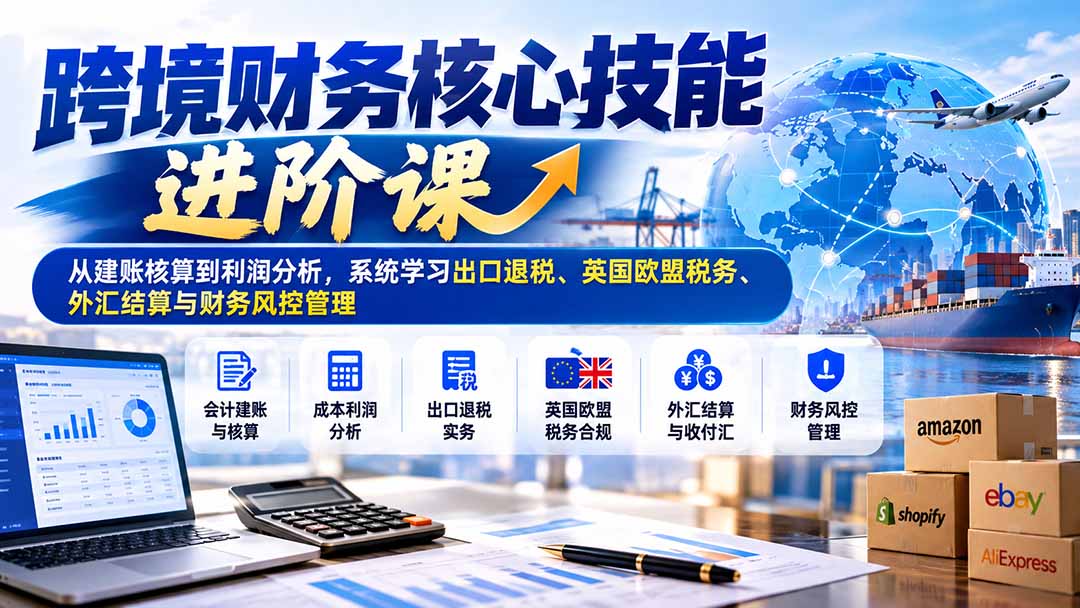 跨境财务核心技能进阶课：从建账核算到利润分析，系统学习出口退税、英国欧盟税务、外汇结算与财务风控管理-旺仔资源库