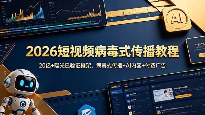 2026短视频病毒式传播教程:20亿+曝光已验证框架,病毒式传播+AI内容+付费广告-旺仔资源库