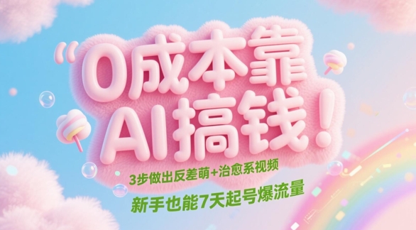 0成本靠AI搞钱！3步做出反差萌+治愈系视频，新手也能7天起号爆流量-旺仔资源库