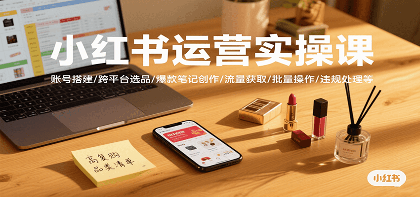小红书运营实操课，账号搭建/跨平台选品/爆款笔记创作/流量获取/批量操作/违规处理等-旺仔资源库