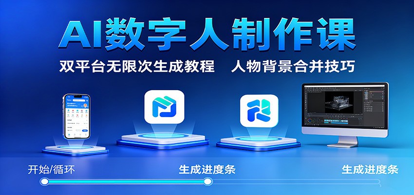 AI数字人制作课:双平台无限次生成教程,人物背景合并技巧-旺仔资源库