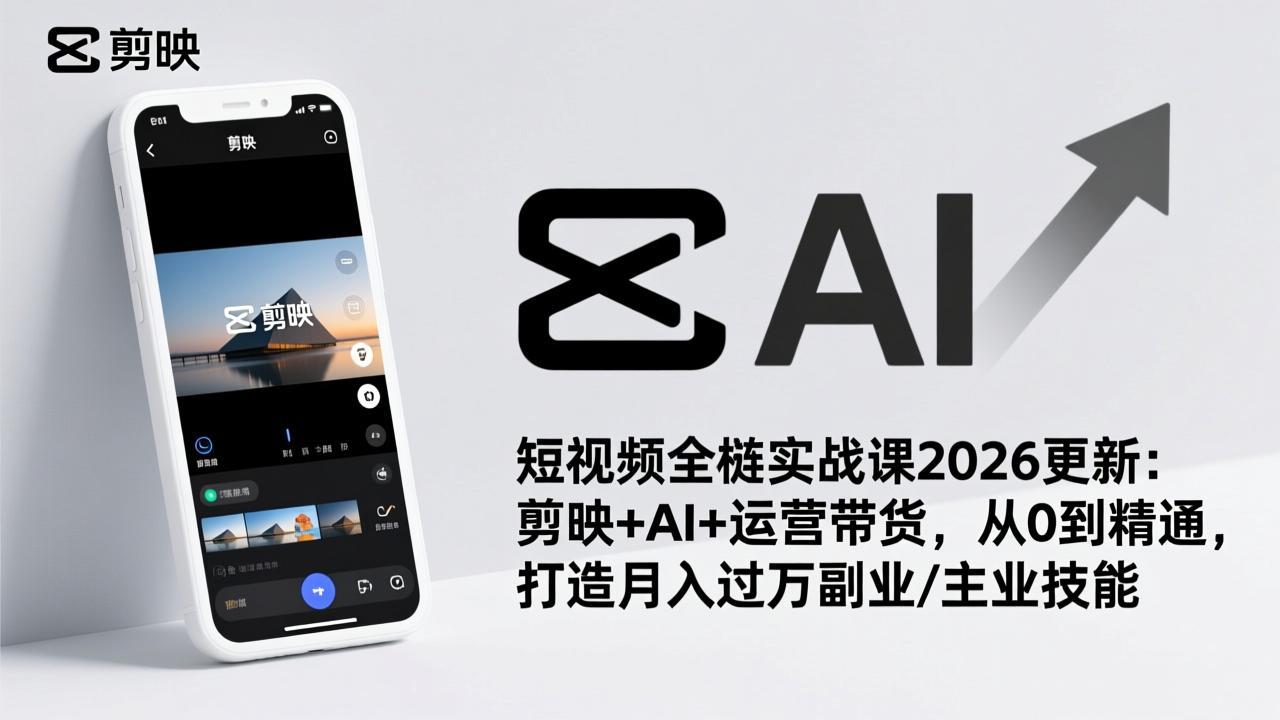 短视频全栈实战课2026更新:剪映+AI+运营带货,从0到精通,打造月入过万副业/主业技能-旺仔资源库