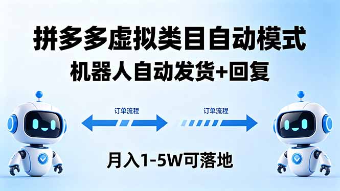 多多虚拟类目自动模式，机器人自动发货 + 回复，月入 1-5W 可落地-旺仔资源库