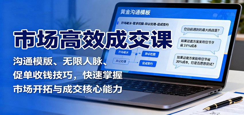 市场高效成交课：沟通模版、无限人脉、促单收钱技巧，快速掌握市场开拓与成交核心能力-旺仔资源库