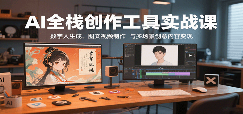 AI全栈创作工具实战课：数字人生成、图文视频制作与多场景创意内容变现-旺仔资源库