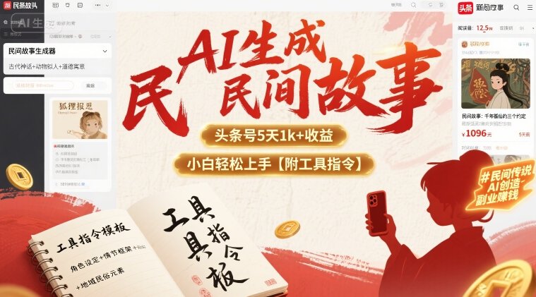 AI生成民间故事，头条号5天1k+，小白轻松上手【附工具指令】-旺仔资源库