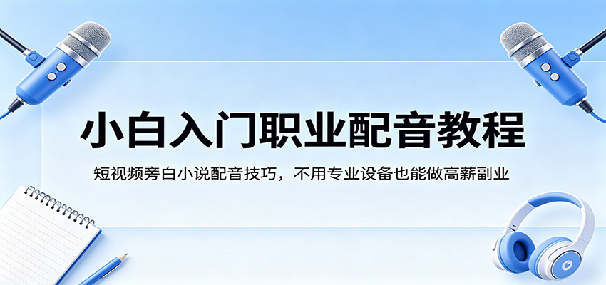 小白入门职业配音教程，短视频旁白小说配音技巧，不用专业设备也能做高薪副业-旺仔资源库