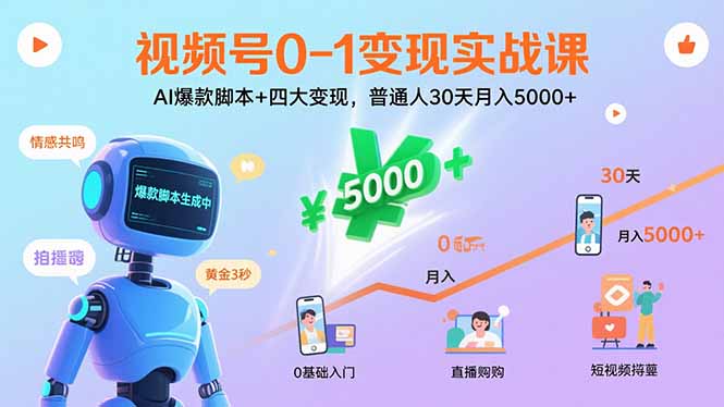 视频号0-1变现实战课：AI爆款脚本+四大变现，普通人30天月入5000+-旺仔资源库