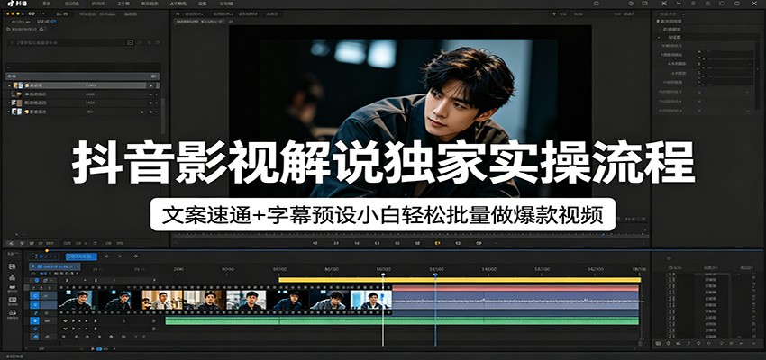 抖音影视解说独家实操流程，文案速通+字幕预设小白轻松批量做爆款视频-旺仔资源库