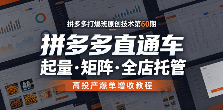 拼多多打爆班原创技术第60期,拼多多直通车,起量・矩阵・全店托管,高投产爆单增收教程-旺仔资源库