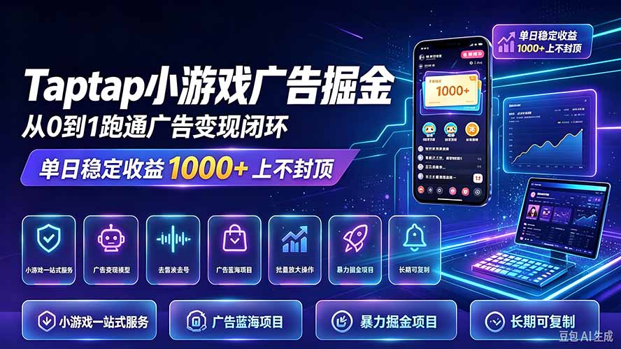 TapTap小游戏广告掘金日赚收益1000+上不封顶-旺仔资源库