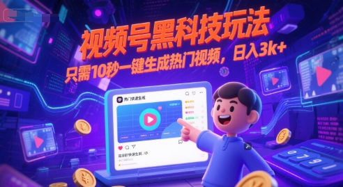 视频号黑科技玩法，只需10秒一键生成热门视频，日入3k+【揭秘】-旺仔资源库
