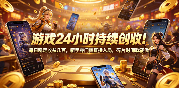 游戏24小时持续创收！每日稳定收益几百，新手零门槛直接入局，碎片时间就能做【揭秘】-旺仔资源库