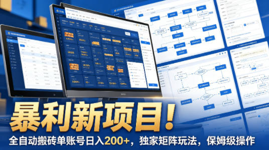 暴利新项目！全自动搬砖单账号日入200+，独家矩阵玩法，保姆级操作【揭秘】-旺仔资源库