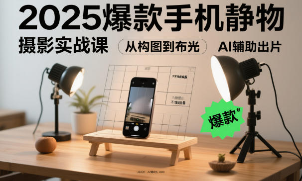 2025爆款手机静物摄影实战课，从构图到布光，不用贵设备，AI辅助出片-旺仔资源库