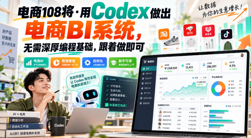 电商108将·用Codex做出电商BI系统,无需深厚编程基础,跟着做即可(更新1026)-旺仔资源库