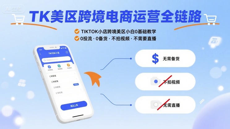 TK美区跨境电商运营全链路，TIKTOK小店跨境美区小白0基础教学，0投流0备货不拍视频不需要直播-旺仔资源库