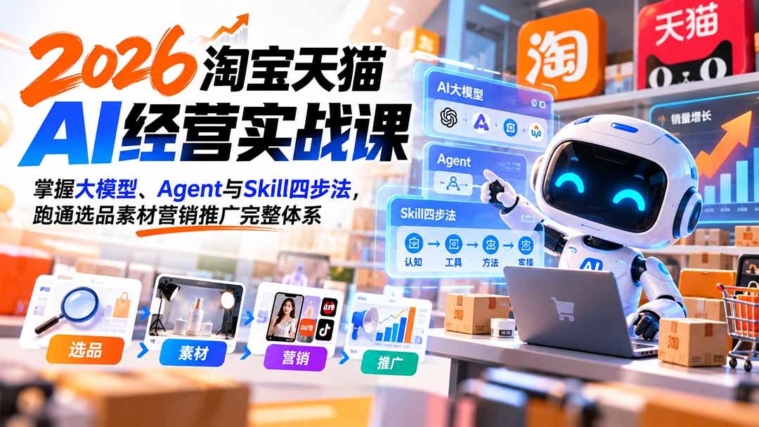 【无水印】2026淘宝天猫AI经营实战课：掌握大模型、Agent与Skill四步法，跑通选品素材营销推广完整体系-旺仔资源库