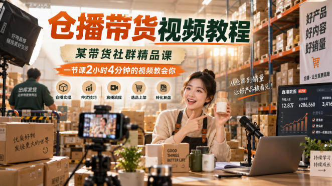 仓播带货视频教程，某带货社群精品课，一节课2小时4分钟的视频教会你-旺仔资源库