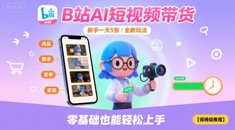 B站AI短视频带货，新手一天5张，全新玩法【保姆级教程】-旺仔资源库