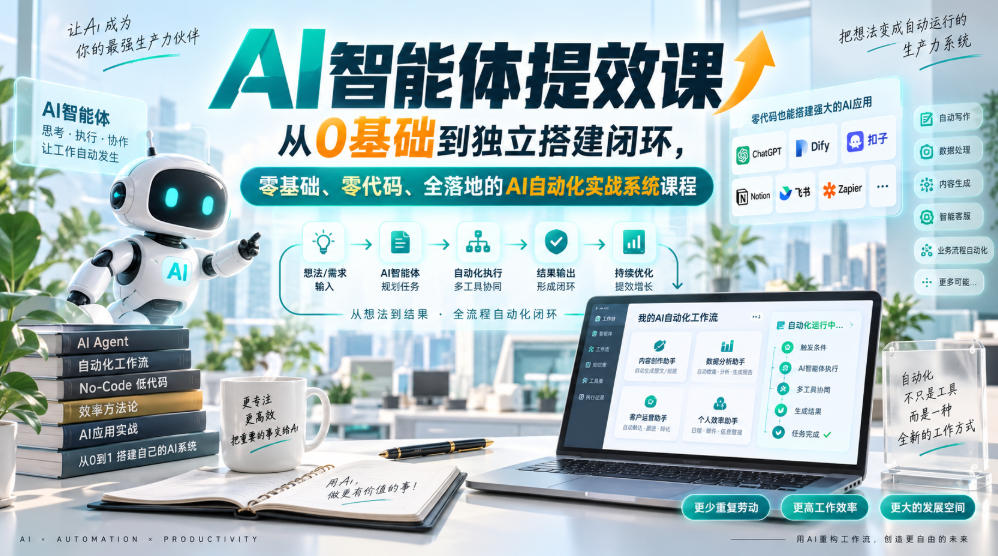 AI智能体提效课，从0基础到独立搭建闭环，零基础、零代码、全落地的AI自动化实战系统课程-旺仔资源库