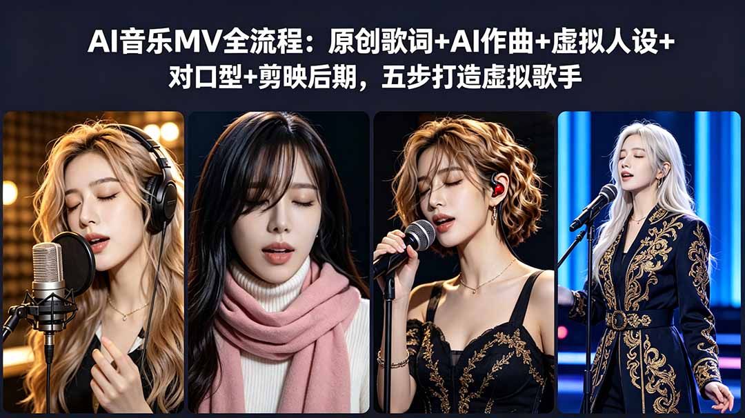 AI音乐MV全流程:原创歌词+AI作曲+虚拟人设+对口型+剪映后期,五步打造虚拟歌手-旺仔资源库