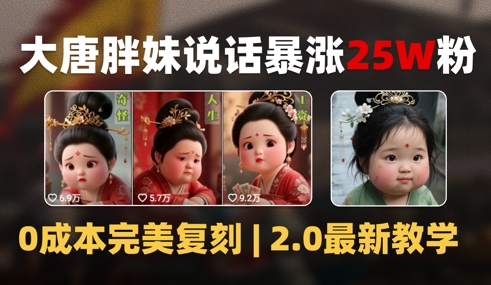 AI大唐胖贵妃说话2.0，40条视频暴涨40w粉，附独家变现攻略-旺仔资源库