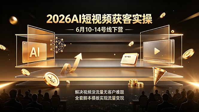 2026AI短视频获客实操6月10-14号线下营,解决视频没流量无客户难题,全套脚本模板实现流量变现-旺仔资源库