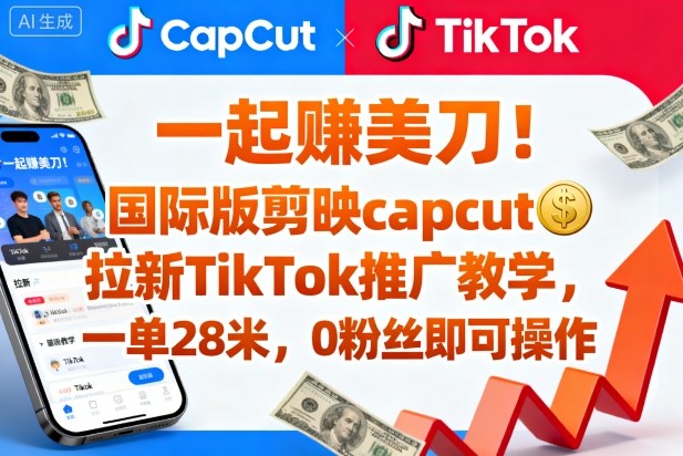 一起賺美刀！国际版剪映capcut拉新TikTok推广教学，一单28米，0粉丝即可操作(附推广入口和教学)-旺仔资源库