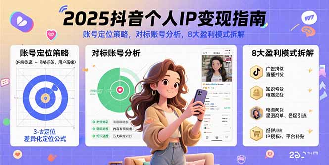 2025抖音个人IP变现指南，账号定位策略，对标账号分析，8大盈利模式拆解-旺仔资源库