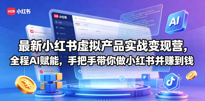 最新小红书虚拟产品实战变现营，全程AI赋能，手把手带你做小红书并赚到钱-旺仔资源库