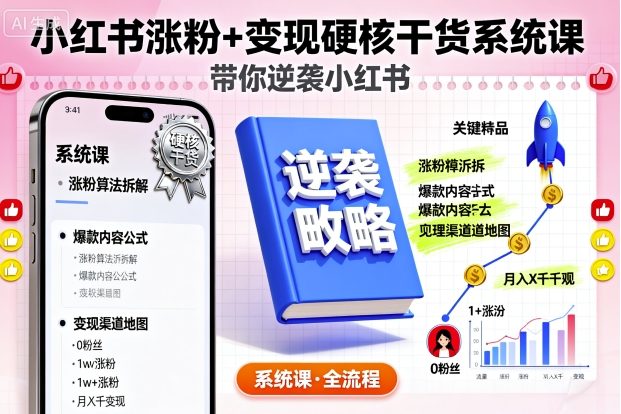 小红书涨粉+变现硬核干货系统课，带你逆袭小红书-旺仔资源库